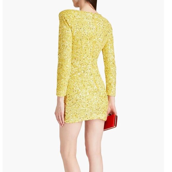 RETROFETE Womens Size XXL Nikki Sequined Tulle Mini Dress Yellow - Picture 3 of 12